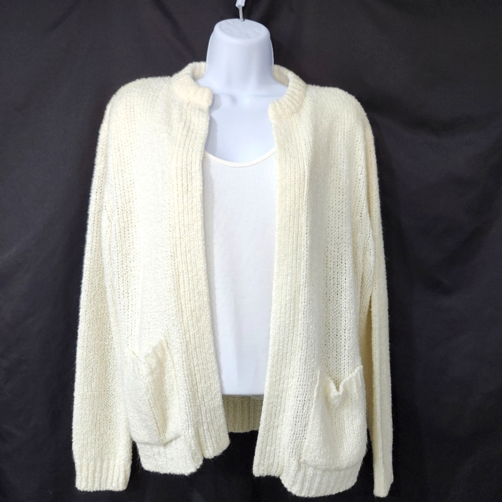 VTG The Import Workshop Women's Cardigan Size L Ivory Open Knit Scandi‎ Chic
